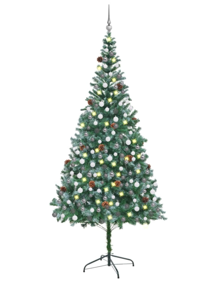 imagem de vidaXL Árvore Natal artificial pré-iluminada c/ bolas e pinhas 210 cm2