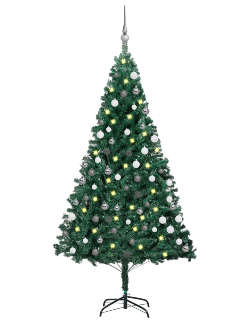 imagem de vidaXL Árvore Natal artificial pré-iluminada c/ bolas 180 cm PVC verde1