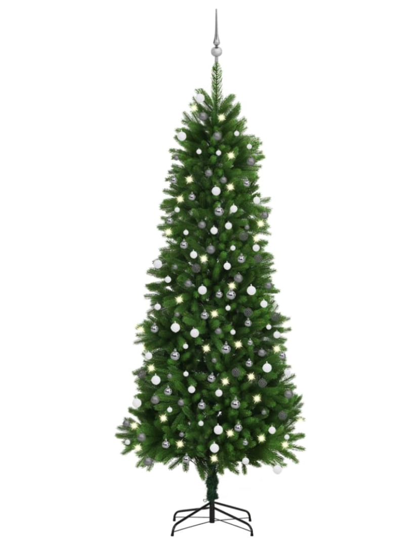 imagem de vidaXL Árvore Natal artificial pré-iluminada c/ bolas 240 cm verde1