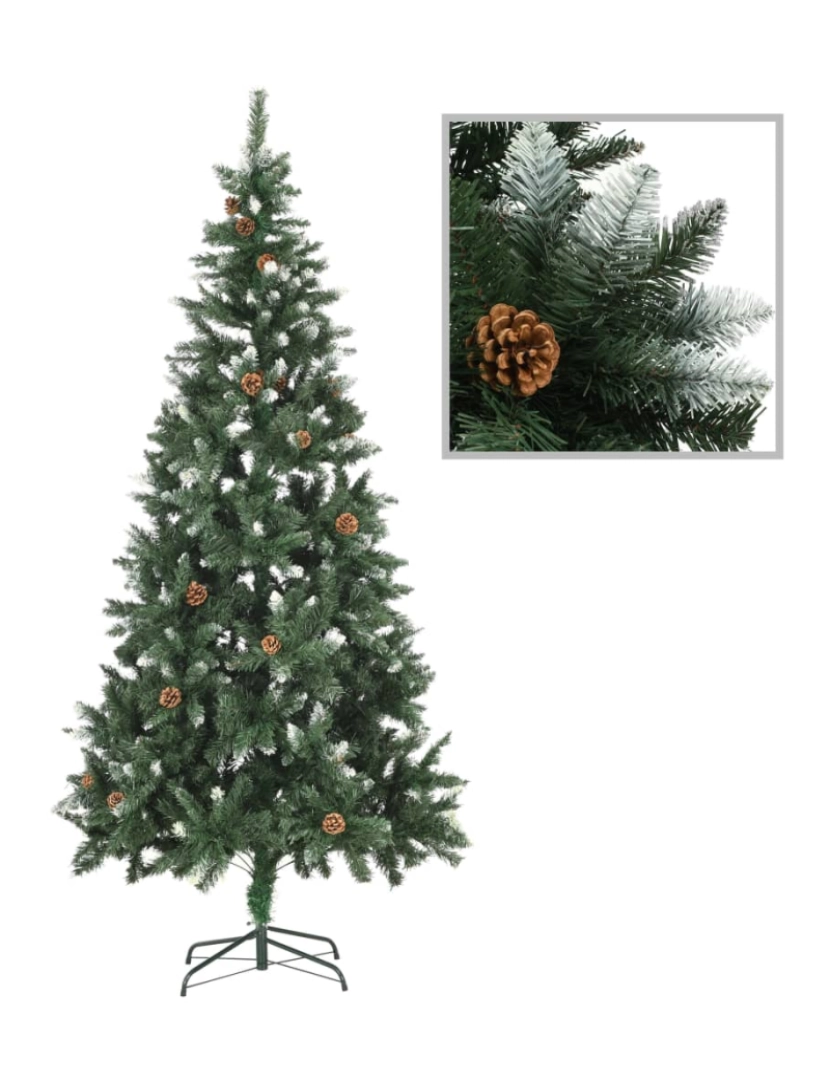 imagem de vidaXL Árvore de Natal artificial com pinhas pré-iluminada 210 cm3