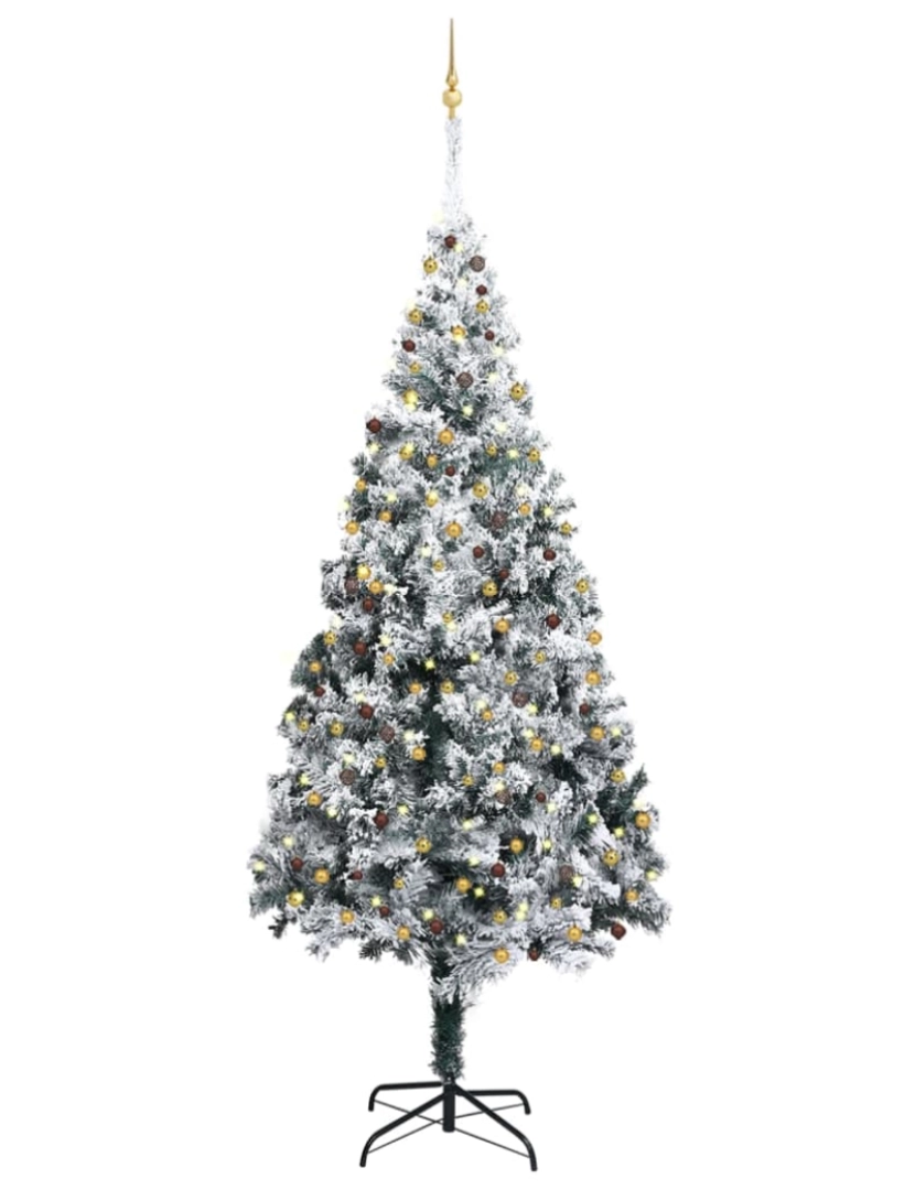 imagem de vidaXL Árvore de Natal artificial c/ luzes LED/bolas/neve 400 cm verde1