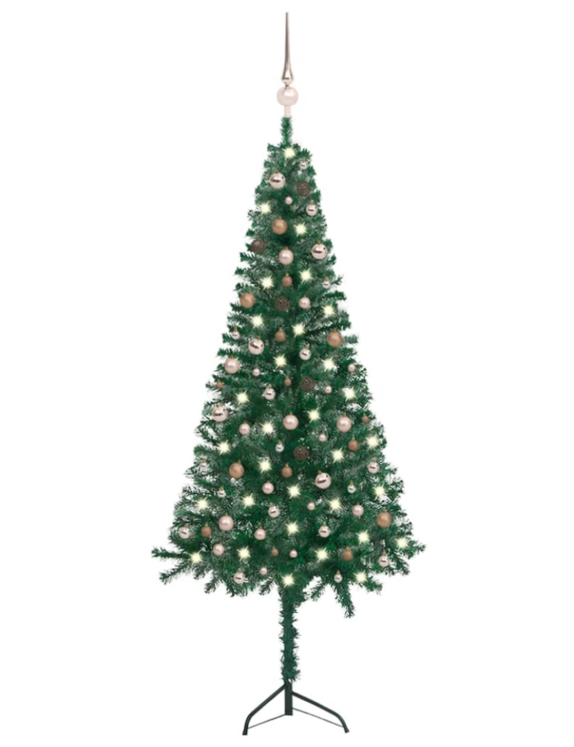 imagem de vidaXL Árvore Natal artif. canto c/ luzes LED/bolas 240 cm PVC verde1