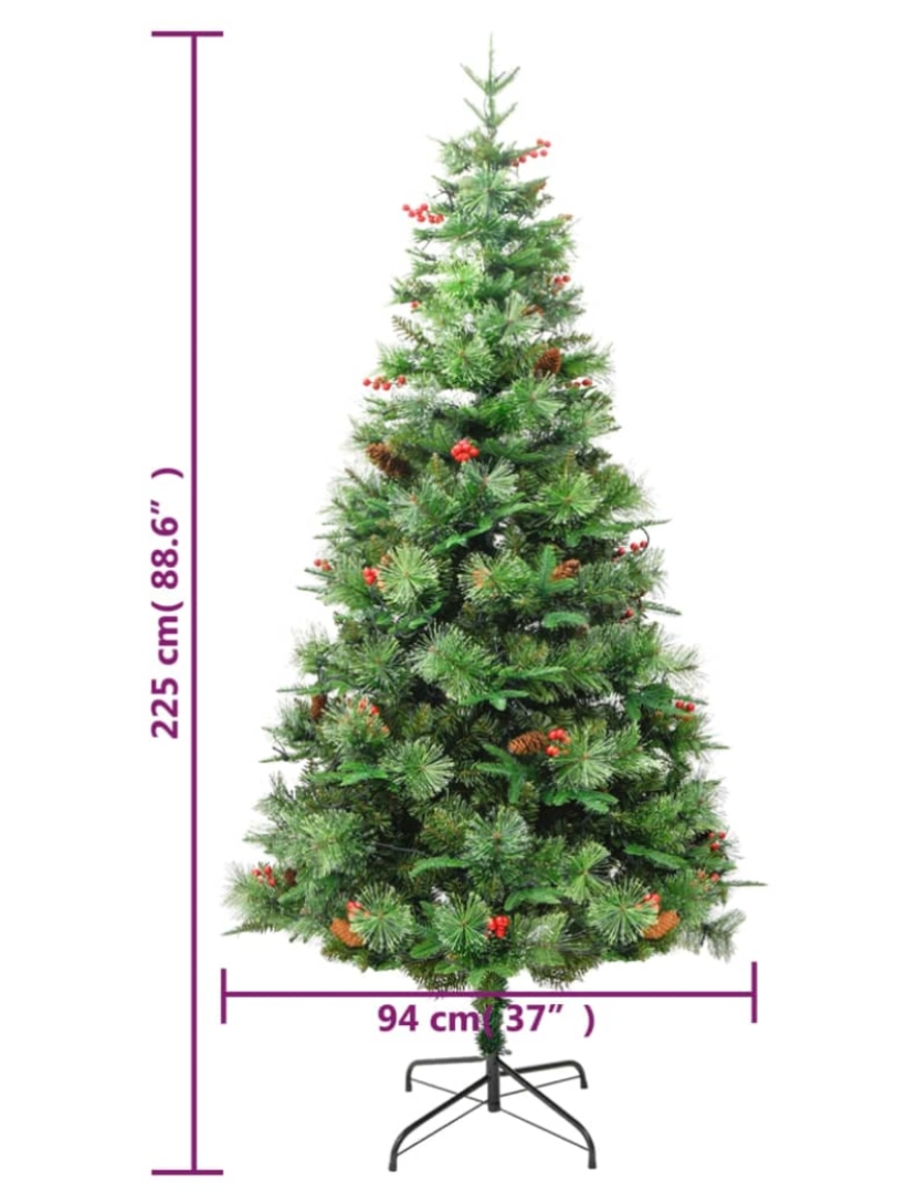 imagem de vidaXL Árvore de Natal com pinhas pré-iluminada 225 cm PVC e PE verde11