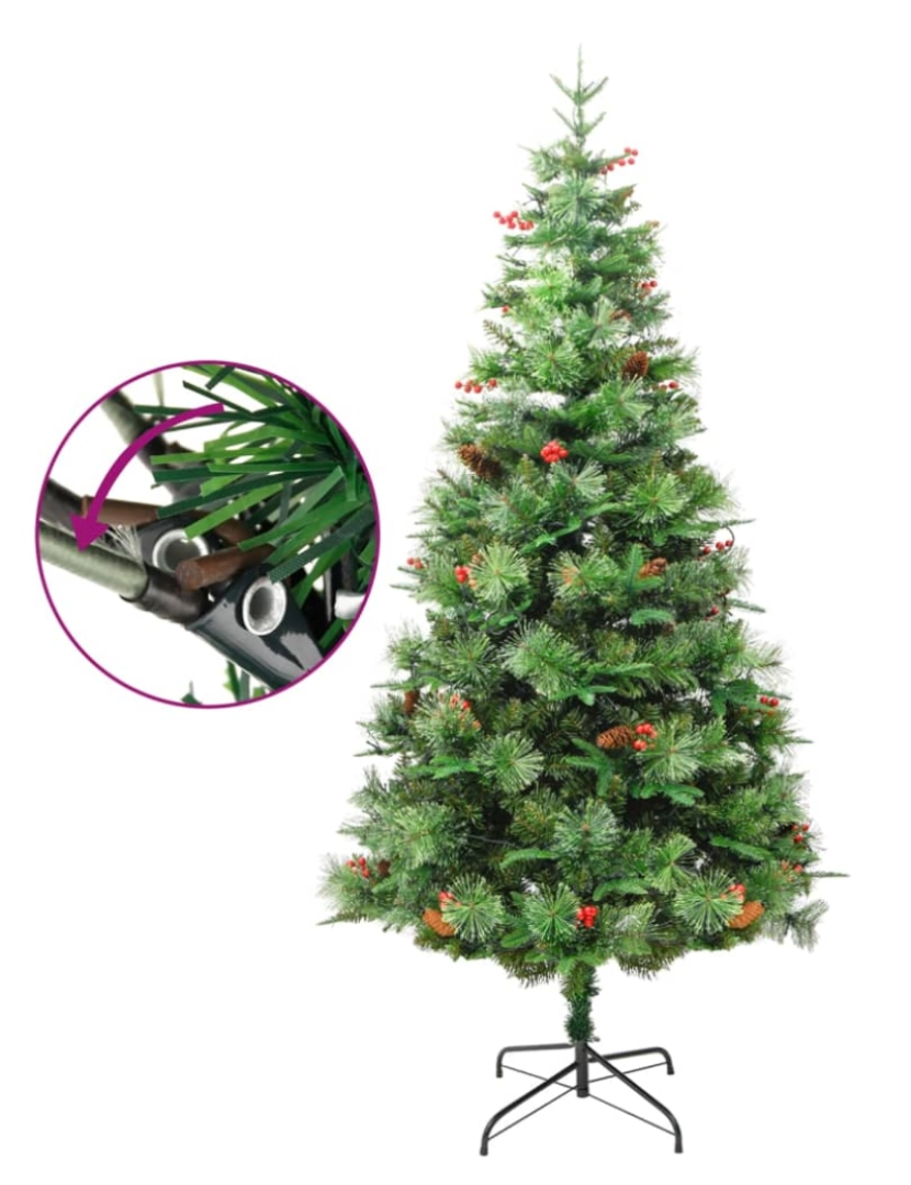 imagem de vidaXL Árvore de Natal com pinhas pré-iluminada 225 cm PVC e PE verde4