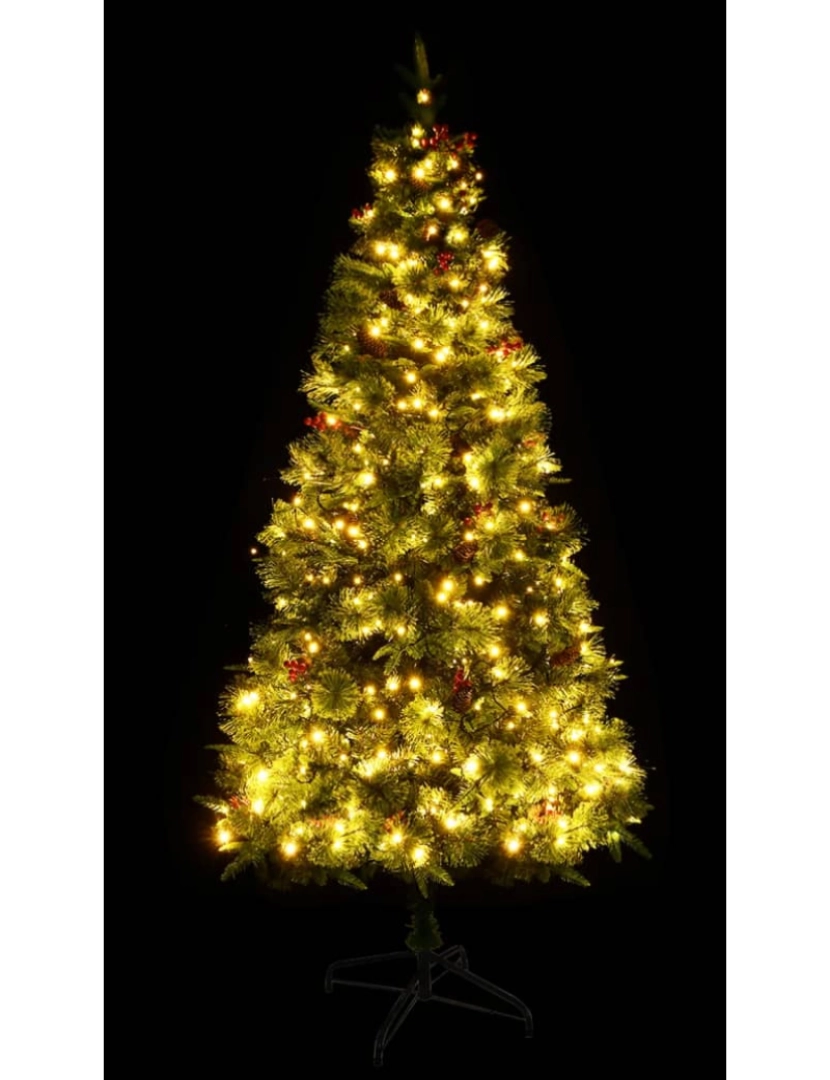 imagem de vidaXL Árvore de Natal com pinhas pré-iluminada 225 cm PVC e PE verde6