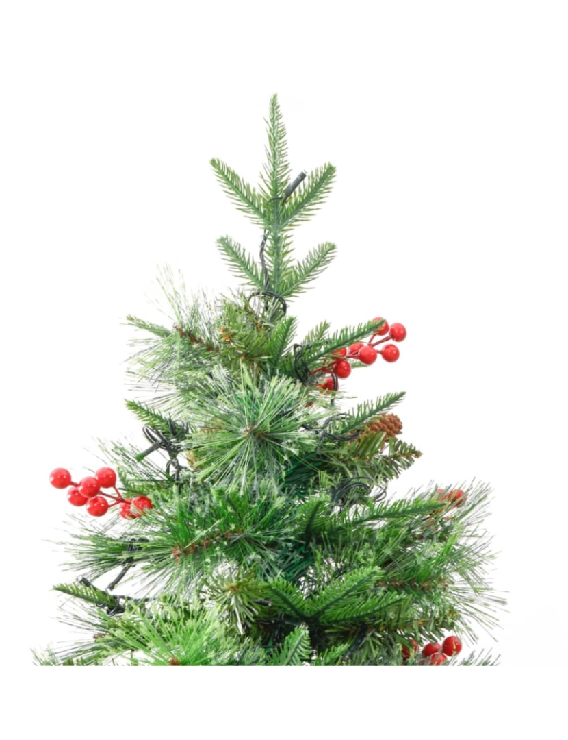 imagem de vidaXL Árvore de Natal com pinhas pré-iluminada 225 cm PVC e PE verde9