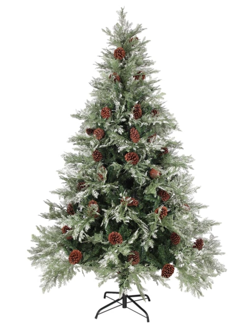 imagem de vidaXL Árvore Natal pré-iluminada c/ pinhas 150 cm PVC/PE verde/branco3