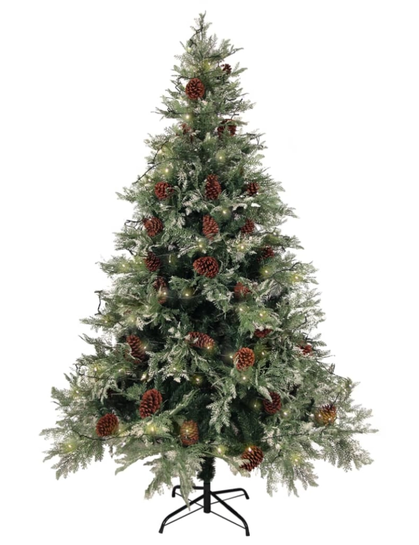 imagem de vidaXL Árvore Natal pré-iluminada c/ pinhas 150 cm PVC/PE verde/branco4