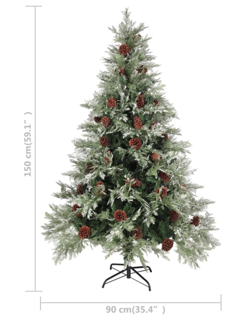 imagem de vidaXL Árvore Natal pré-iluminada c/ pinhas 150 cm PVC/PE verde/branco9