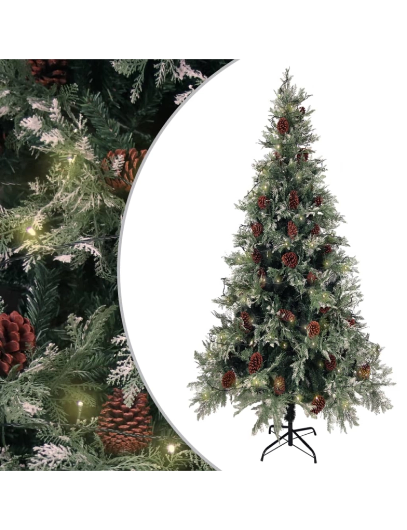 imagem de vidaXL Árvore Natal pré-iluminada c/ pinhas 225 cm PVC/PE verde/branco1