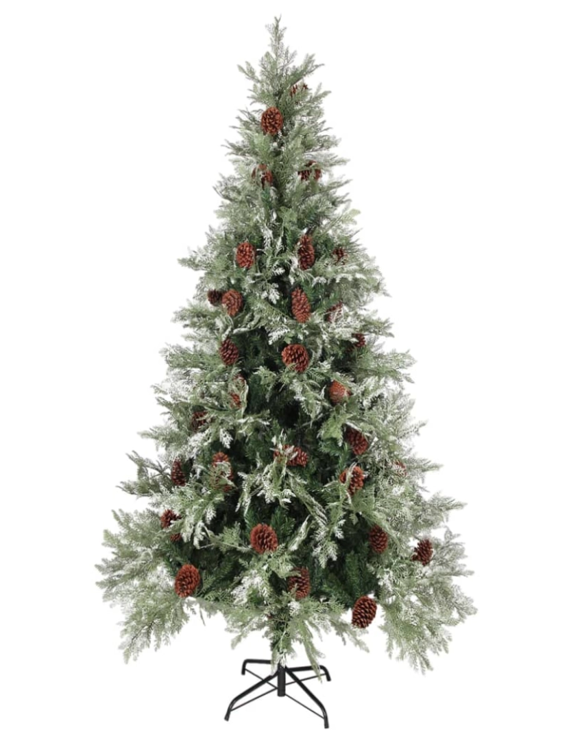 imagem de vidaXL Árvore Natal pré-iluminada c/ pinhas 225 cm PVC/PE verde/branco3