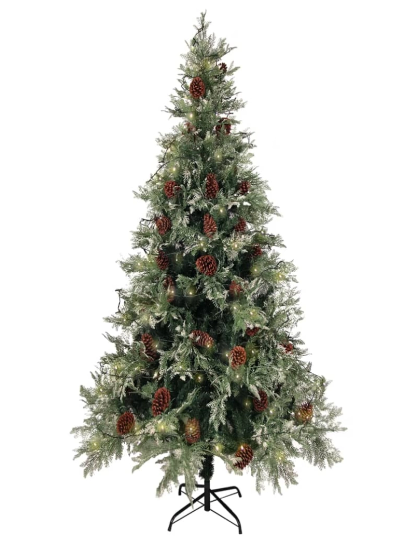 imagem de vidaXL Árvore Natal pré-iluminada c/ pinhas 225 cm PVC/PE verde/branco4