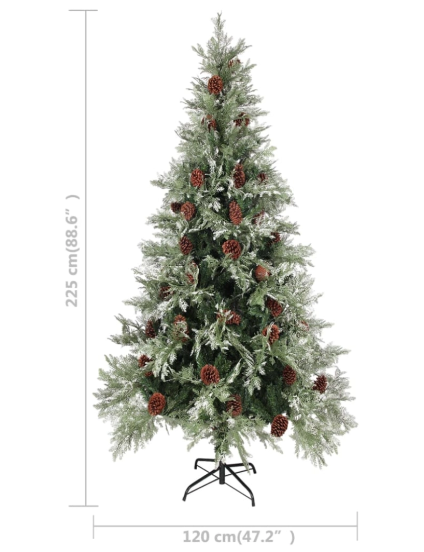 imagem de vidaXL Árvore Natal pré-iluminada c/ pinhas 225 cm PVC/PE verde/branco9