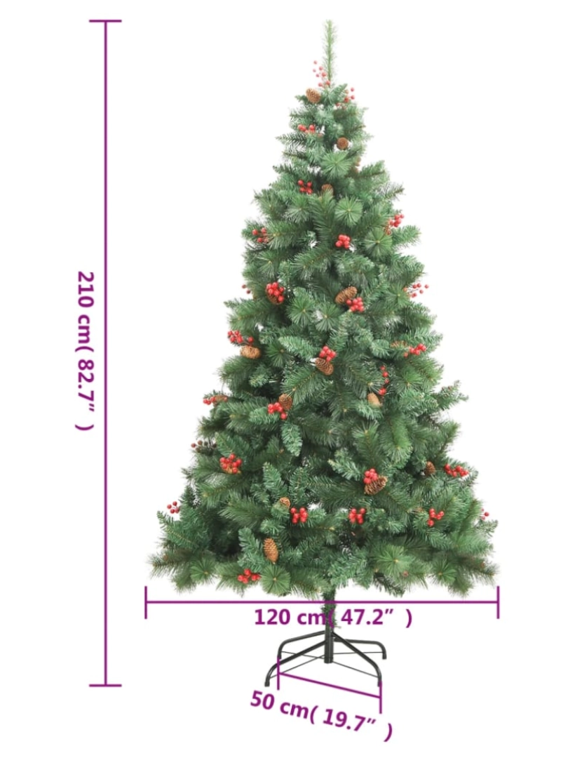 imagem de vidaXL Árvore de Natal artificial articulada c/ pinhas e bagas 210 cm10