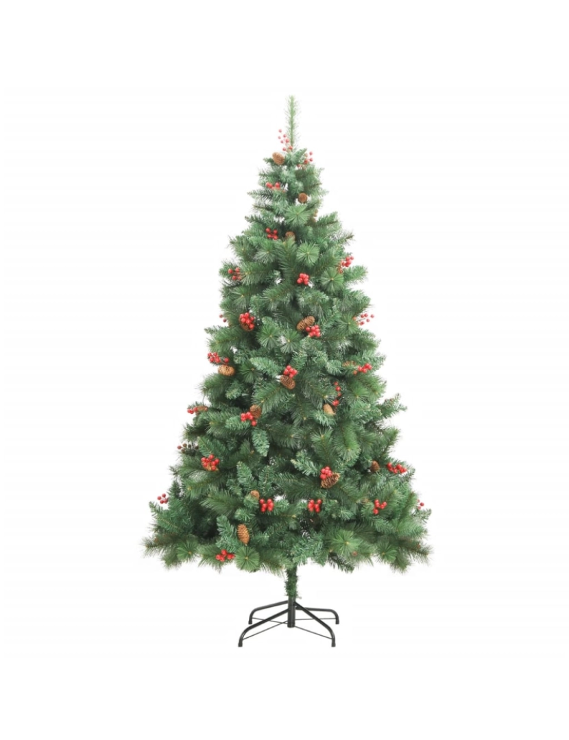 imagem de vidaXL Árvore de Natal artificial articulada c/ pinhas e bagas 210 cm3