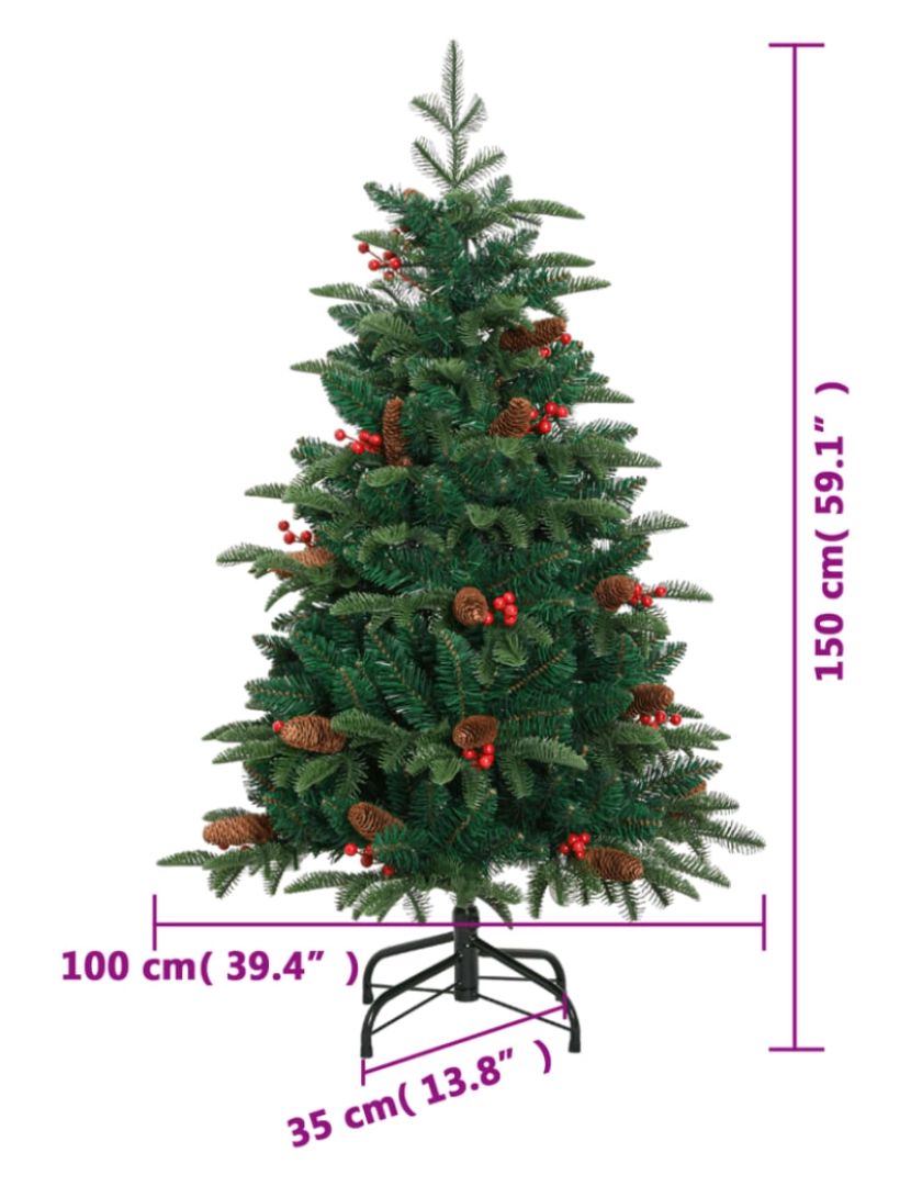 imagem de vidaXL Árvore de Natal artificial articulada c/ pinhas e bagas 150 cm10