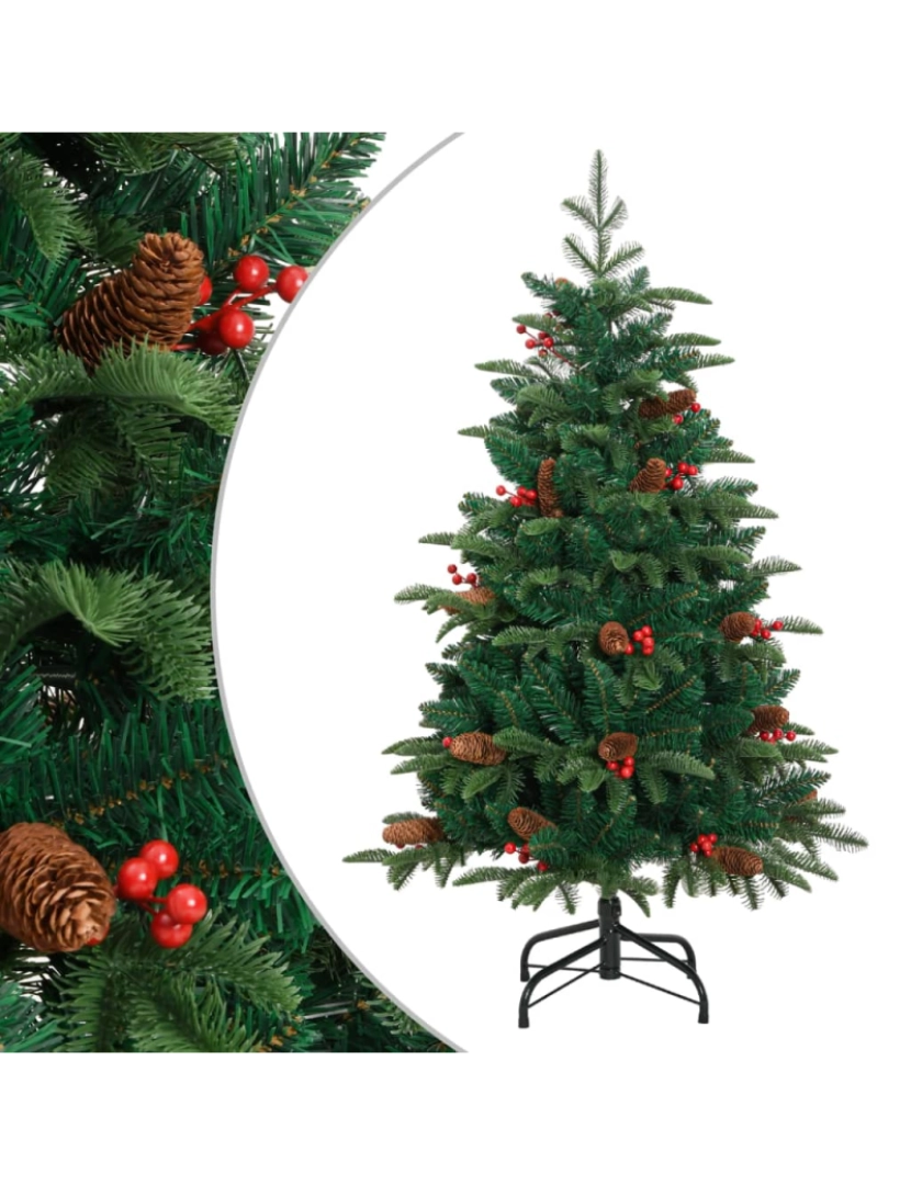 imagem de vidaXL Árvore de Natal artificial articulada c/ pinhas e bagas 150 cm2