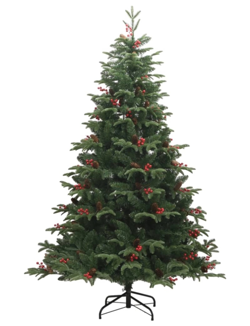 imagem de vidaXL Árvore de Natal artificial articulada c/ pinhas e bagas 210 cm3