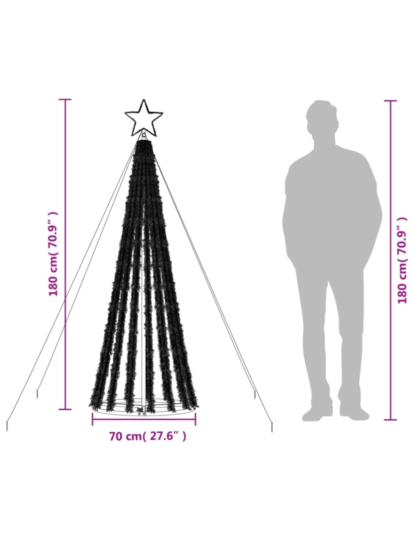 imagem de vidaXL Árvore de Natal luminosa em cone 275 luzes LED 180 cm colorido11