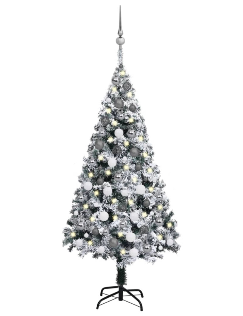 imagem de vidaXL Árvore de Natal artificial pré-iluminada c/ bolas 120 cm verde1