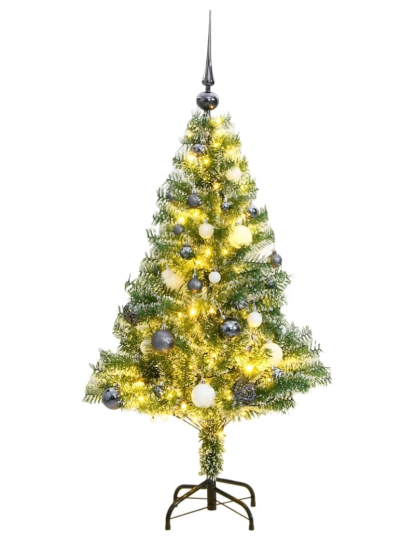 imagem de vidaXL Árvore de Natal artificial c/ 150 LEDs conj. bolas e neve 120cm1