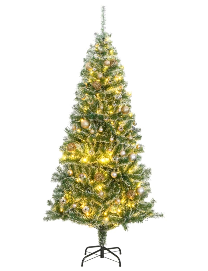 imagem de vidaXL Árvore Natal artificial c/ 300 luzes LED, bolas e neve 180 cm1