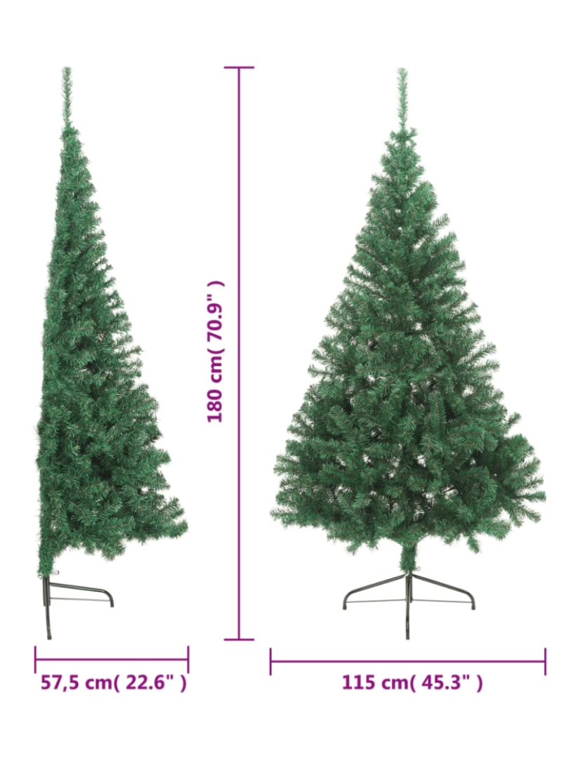 imagem de vidaXL Meia árvore de Natal artificial com suporte 180 cm PVC verde9