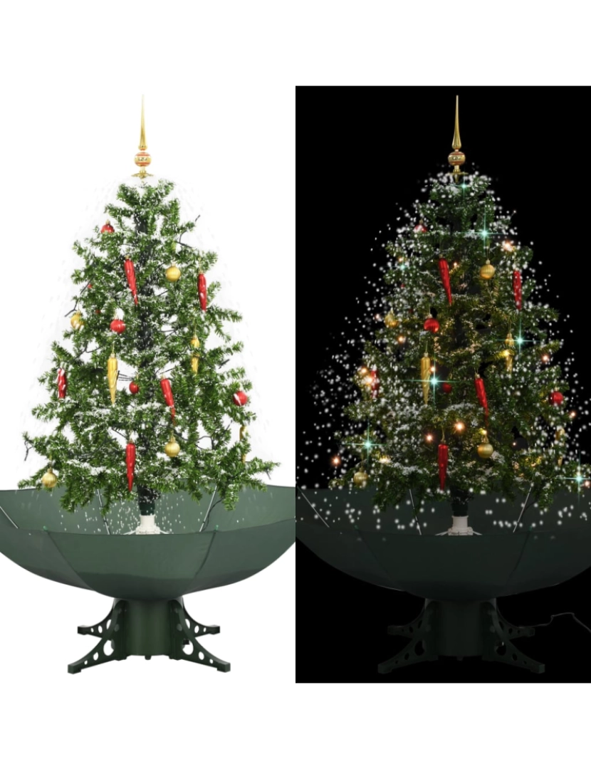 imagem de vidaXL Árvore de Natal com neve base formato guarda-chuva 140 cm verde2