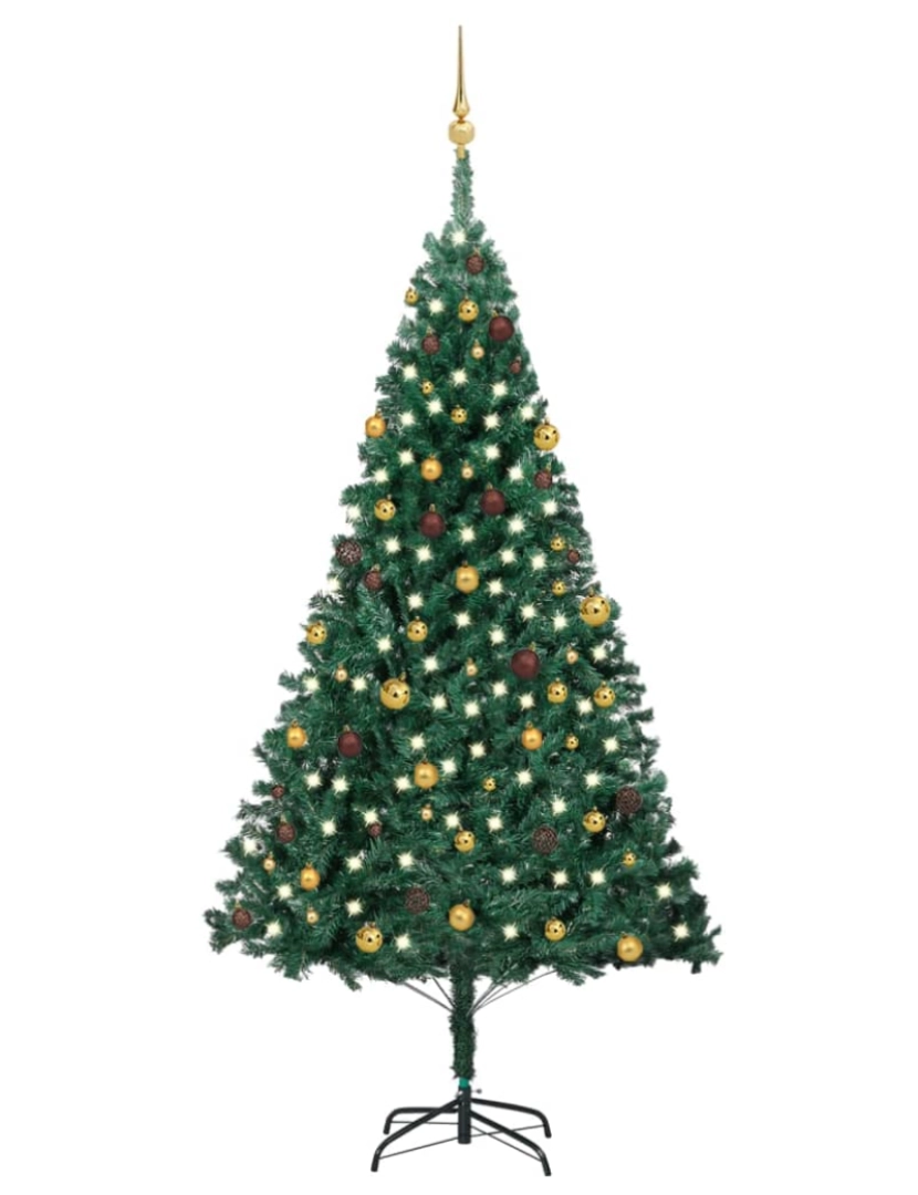 imagem de vidaXL Árvore Natal artificial pré-iluminada c/ bolas 240 cm verde2