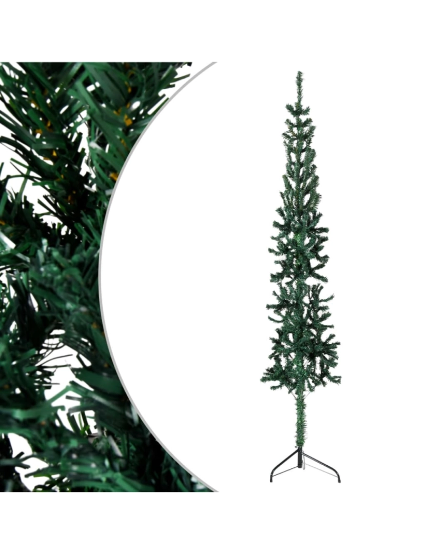 imagem de vidaXL Meia árvore de Natal fina com suporte 180 cm verde1