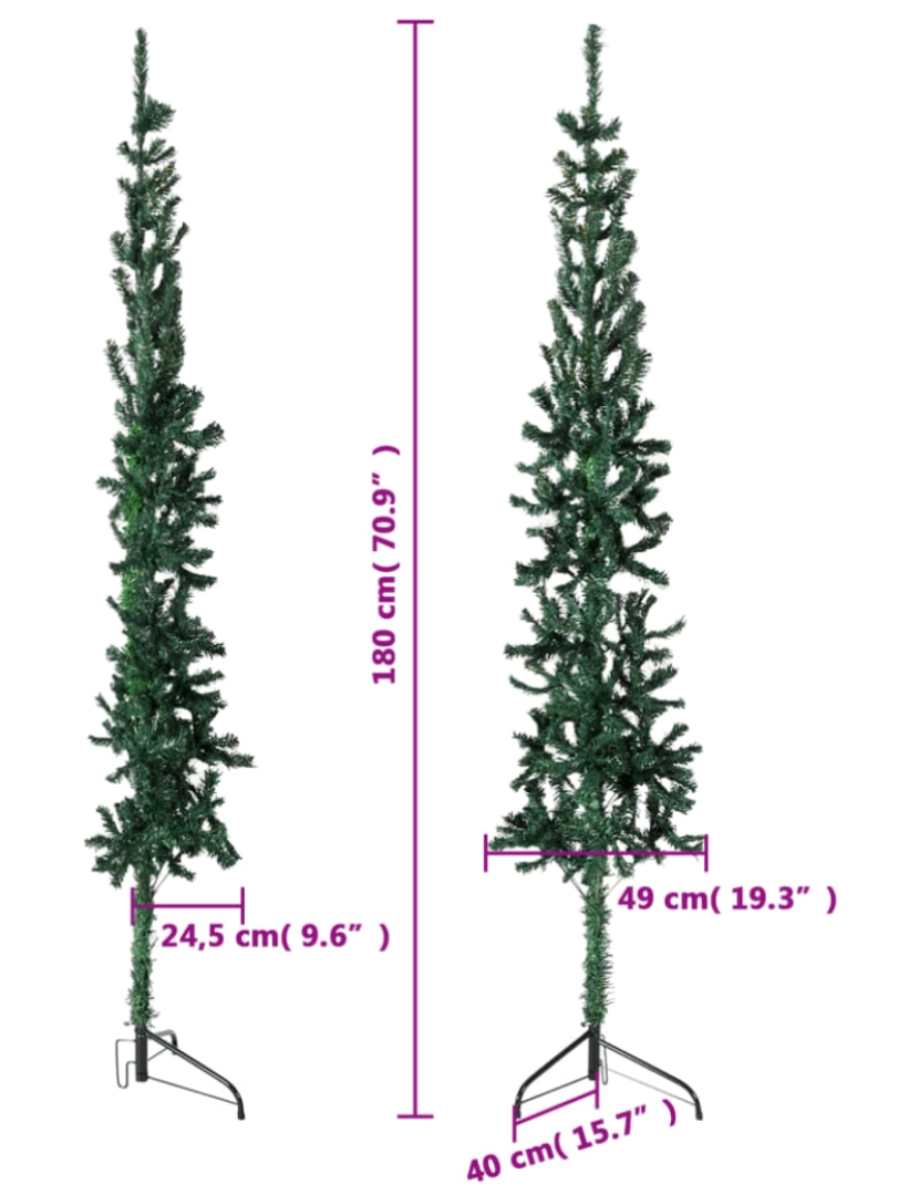 imagem de vidaXL Meia árvore de Natal fina com suporte 180 cm verde9