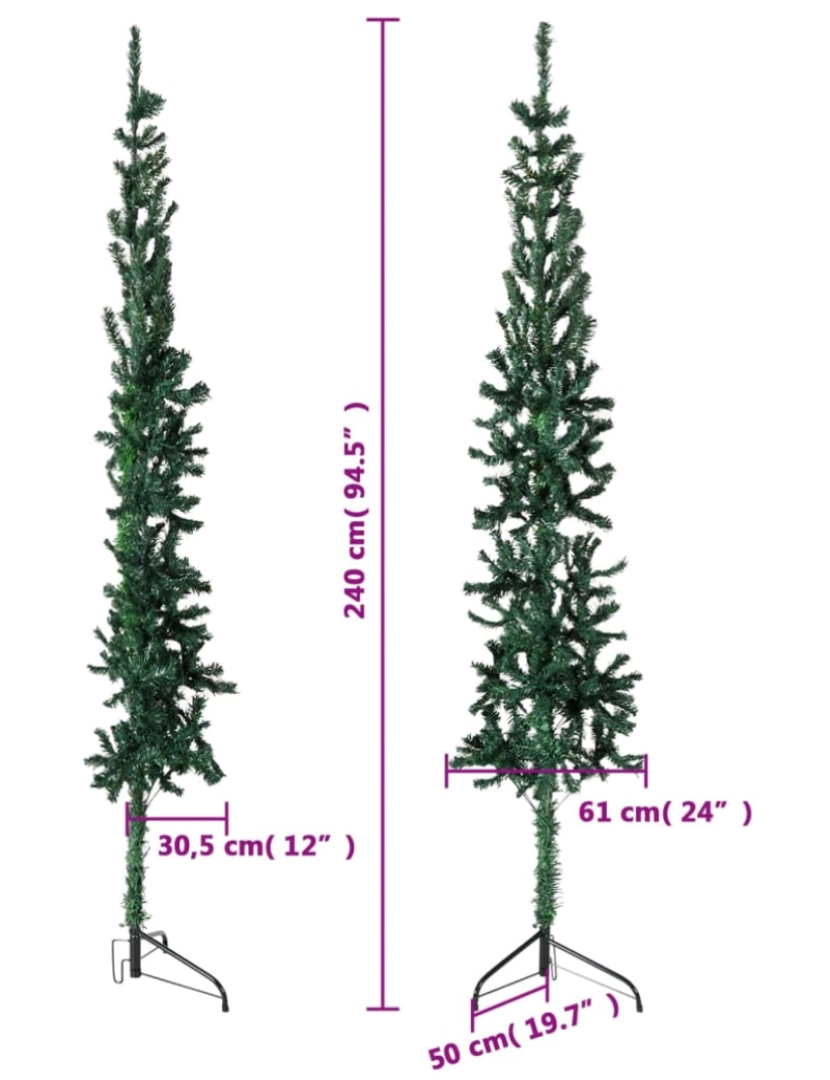 imagem de vidaXL Meia árvore de Natal fina com suporte 240 cm verde9