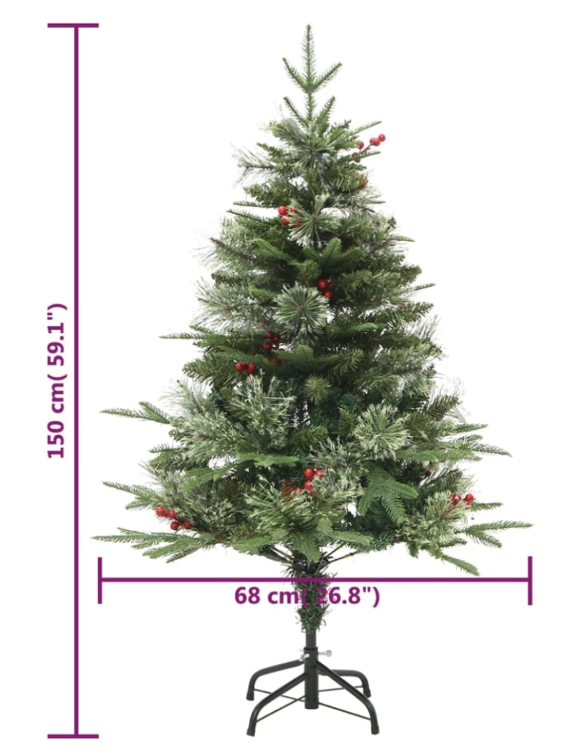 imagem de vidaXL Árvore de Natal com pinhas pré-iluminada 150 cm PVC e PE verde11