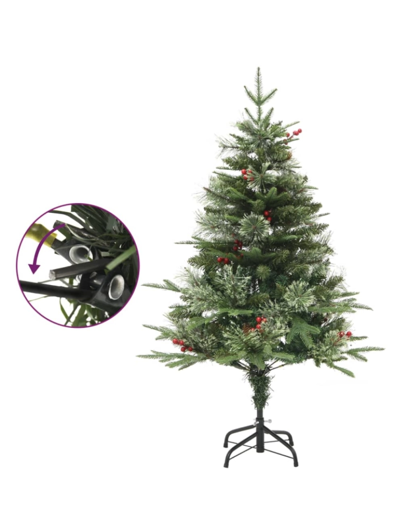 imagem de vidaXL Árvore de Natal com pinhas pré-iluminada 150 cm PVC e PE verde5