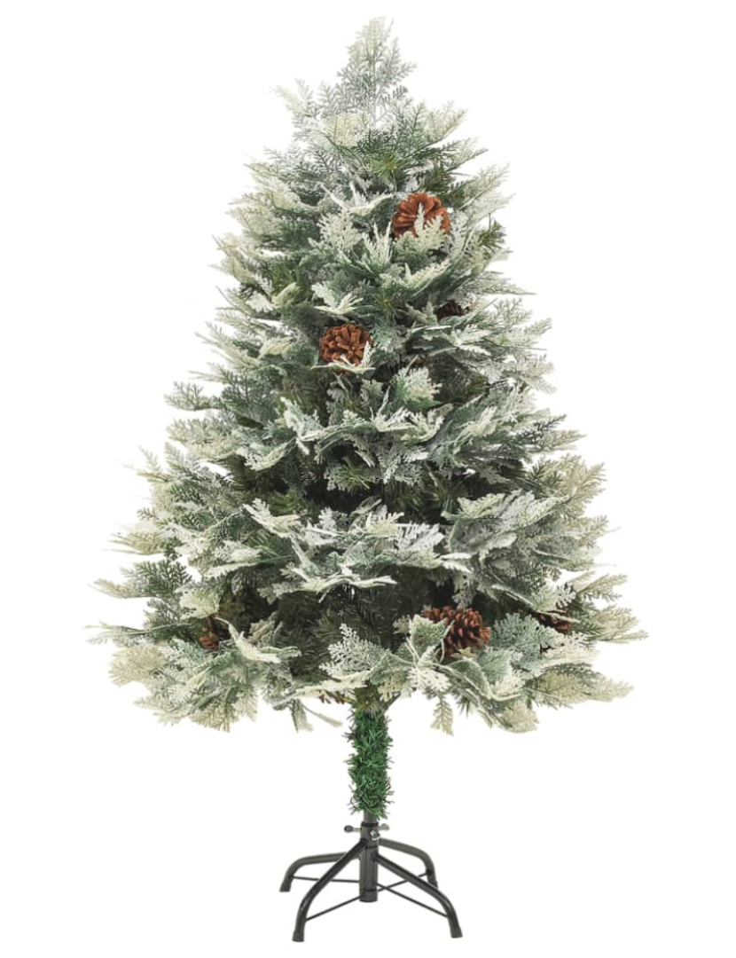 imagem de vidaXL Árvore de Natal com pinhas pré-iluminada 120 cm PVC e PE verde3