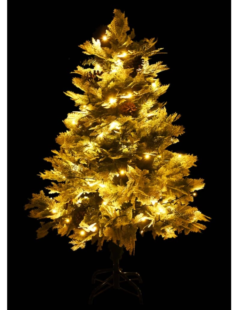 imagem de vidaXL Árvore de Natal com pinhas pré-iluminada 120 cm PVC e PE verde4