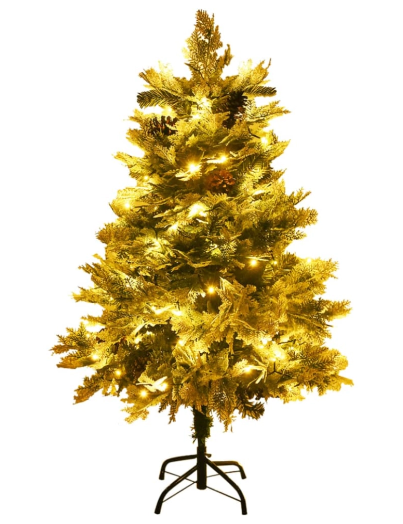 imagem de vidaXL Árvore de Natal com pinhas pré-iluminada 120 cm PVC e PE verde5