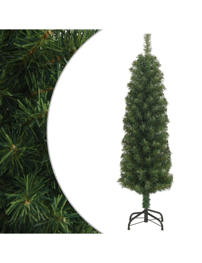 imagem de vidaXL Árvore de Natal artificial fina com suporte 150 cm PVC verde2