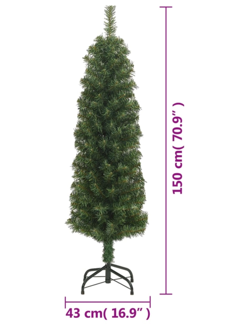 imagem de vidaXL Árvore de Natal artificial fina com suporte 150 cm PVC verde7