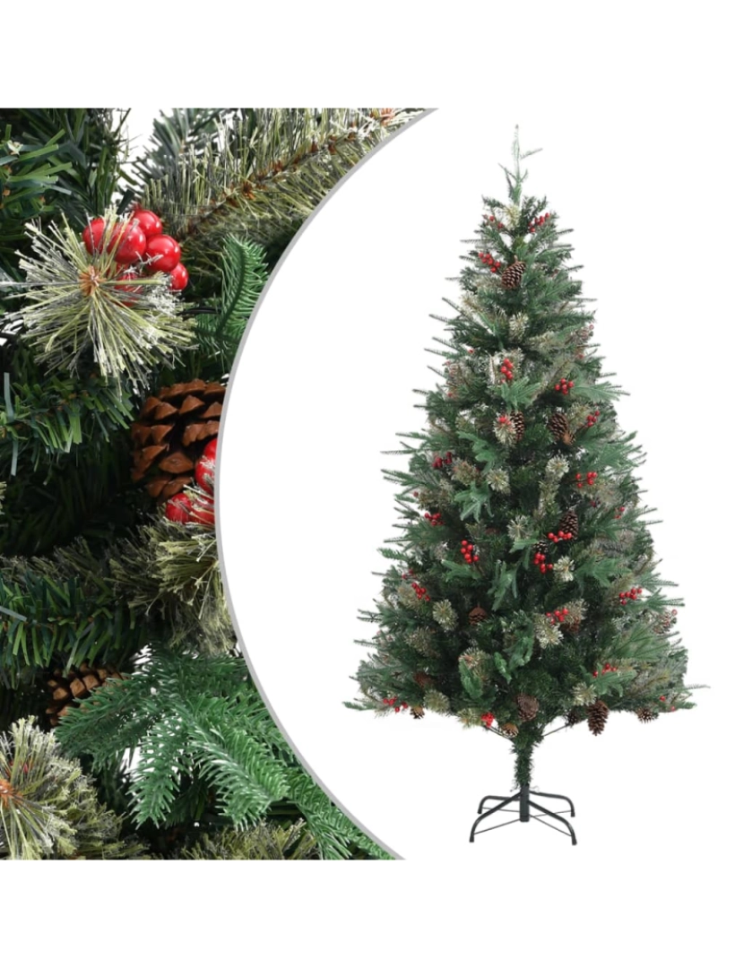 imagem de vidaXL Árvore de Natal com pinhas 225 cm PVC e PE verde1