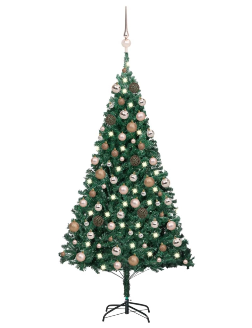 imagem de vidaXL Árvore Natal artificial pré-iluminada c/ bolas 150 cm PVC verde1