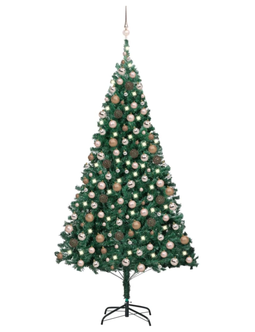 imagem de vidaXL Árvore Natal artificial pré-iluminada c/ bolas 210 cm PVC verde1