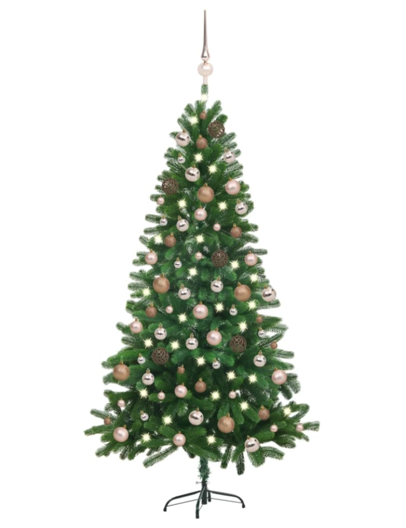 imagem de vidaXL Árvore Natal artificial pré-iluminada c/ bolas 150 cm verde1