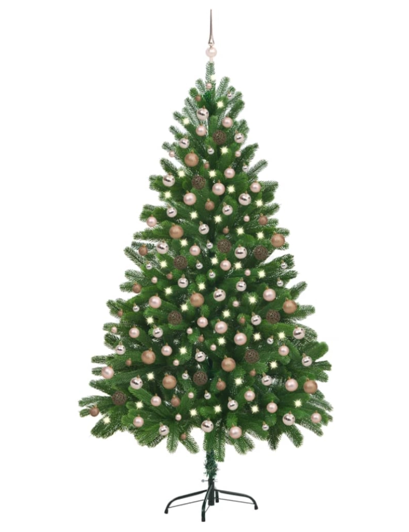 imagem de vidaXL Árvore Natal artificial pré-iluminada c/ bolas 210 cm verde1