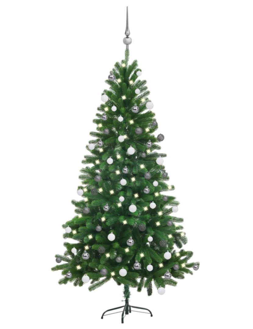 imagem de vidaXL Árvore Natal artificial pré-iluminada c/ bolas 150 cm verde1