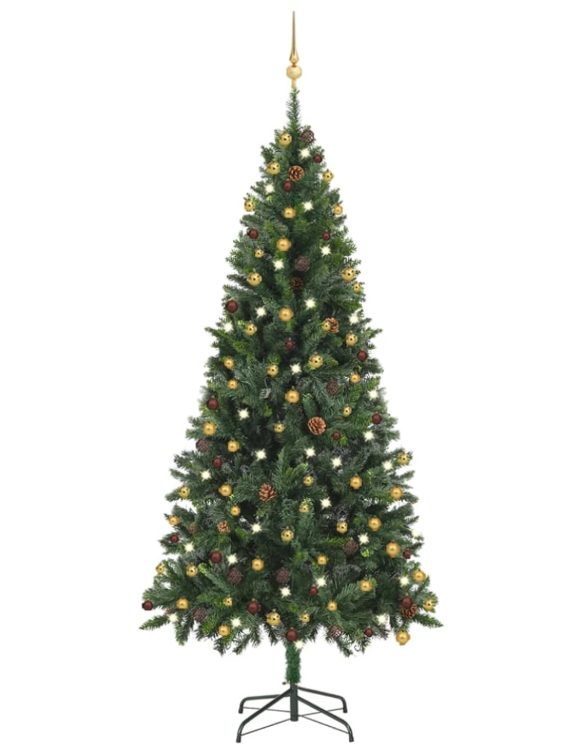 imagem de vidaXL Árvore Natal artificial pré-iluminada c/ bolas 210 cm verde1