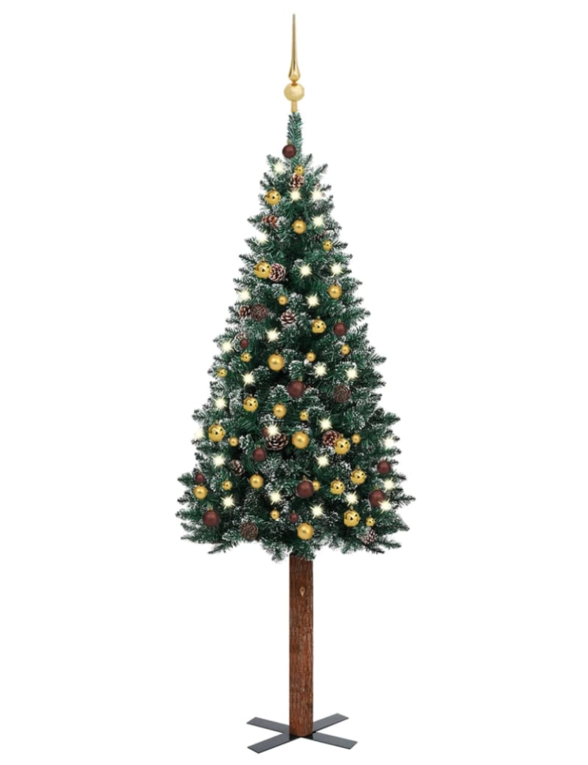 imagem de vidaXL Árvore de Natal fina pré-iluminada com bolas 150 cm verde1