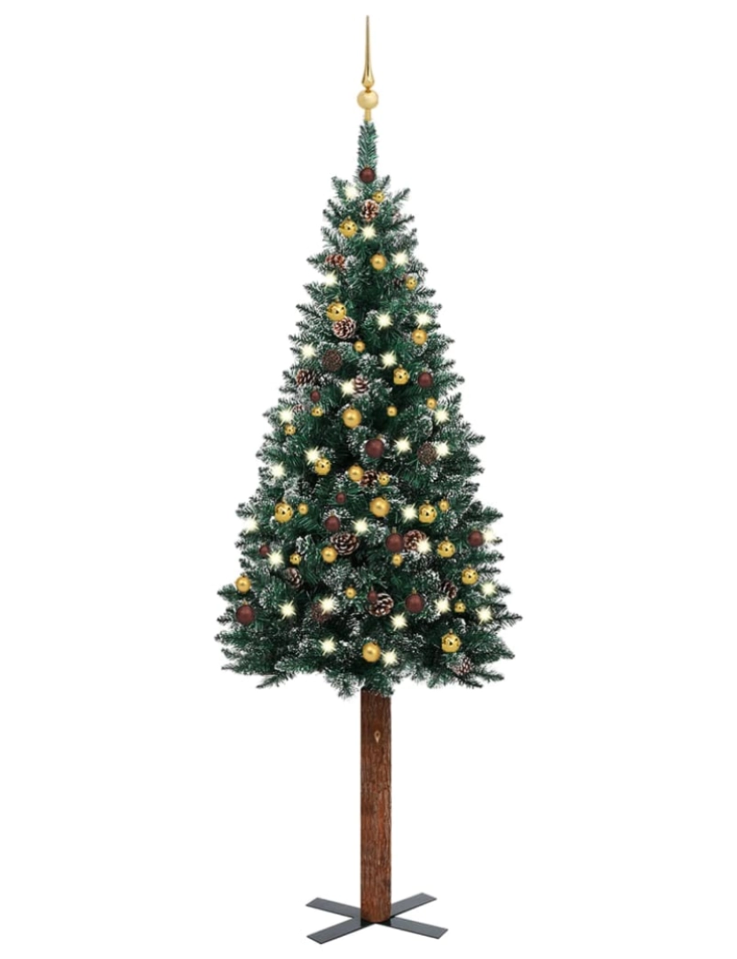 imagem de vidaXL Árvore de Natal fina pré-iluminada com bolas 210 cm verde1