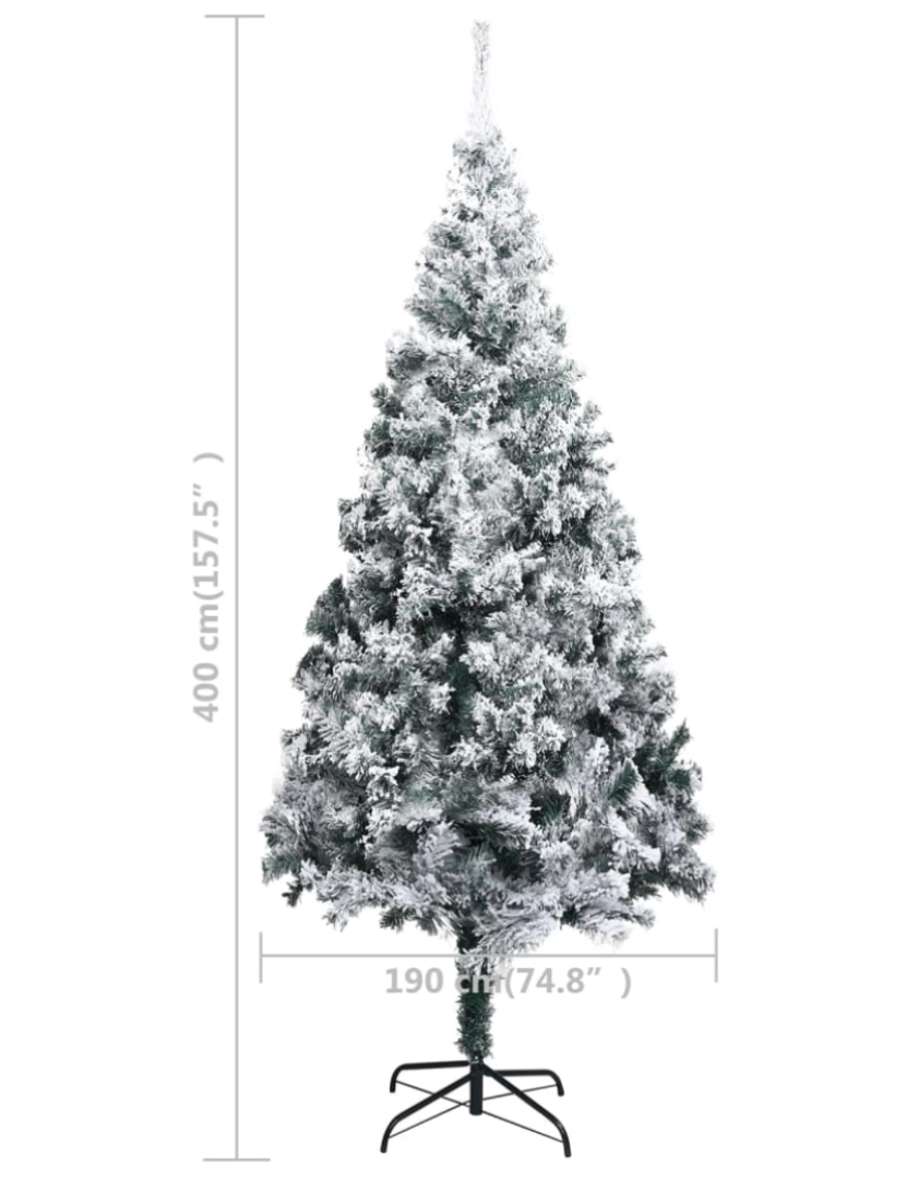 imagem de vidaXL Árvore de Natal artificial c/ luzes LED/bolas/neve 400 cm verde11