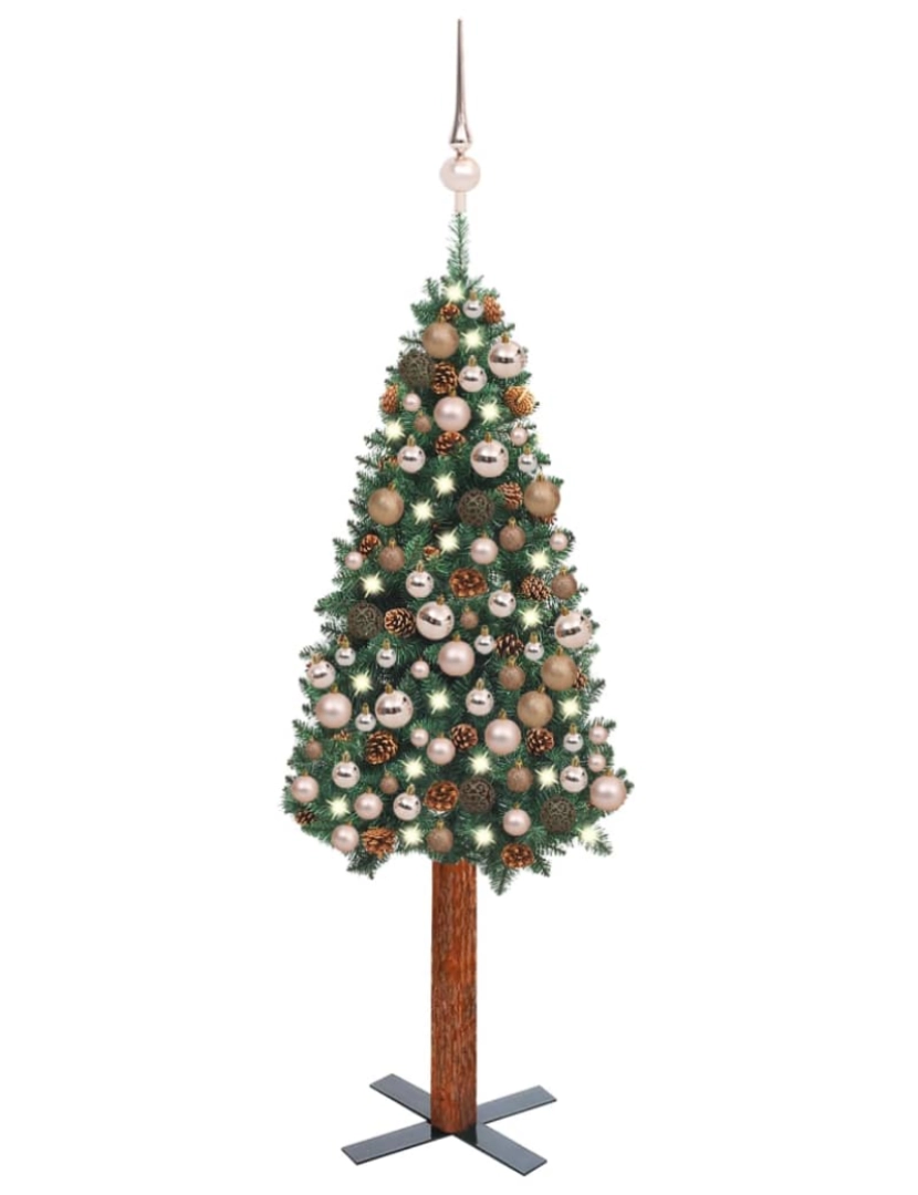 imagem de vidaXL Árvore de Natal fina pré-iluminada com bolas 150 cm PVC verde1